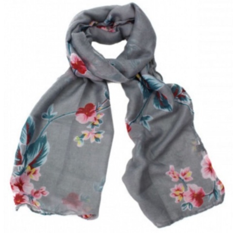 Grey Flower Print Scarf